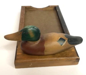 Ron Fisher Signed '86 Hand Carved Wooden Duck Decoy Vintage Wooden Desk Tray - Picture 1 of 6