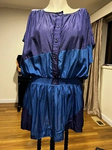 MARC JACOBS 100% Silk Contrast Elastic Waist Top Blue, AU Size L - Picture 1 of 6