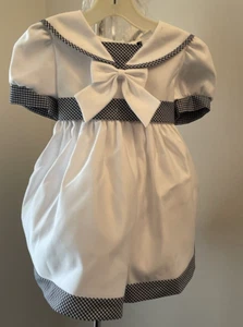 Vintage Fouger USA White nautical Navy sailboat toddler dress with Hat Size 18M - Picture 1 of 9
