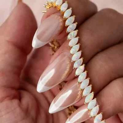 8.60Ct Marquise Cut Simulated Fire Opal Tennis 7"Bracelet 14k Yellow Gold Plated - Image 1 of 4