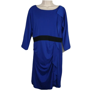 Kay Unger 紧身连衣裙女式 14 码皇家蓝色 3/4 袖职业工作  — 第 1/4 张图片