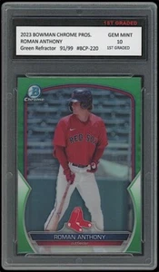 Tarjeta de novato Roman Anthony 2023 Bowman cromo refractor verde/99 primer grado 10 - Imagen 1 de 1