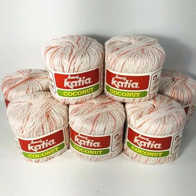 Vtg Lamas Katia Yarn Coconut Acrylic Rayon Blend DK Peach White 7701 Bag of 9 - Image 1 of 4