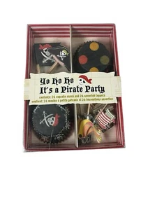 MERI MERI Pirate Party CUPCAKE KIT RED BLACK (24) cupcake cases and toppers NIP - Picture 1 of 11
