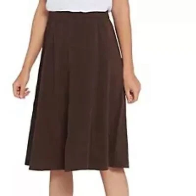 Denim & Co Suede Leather Skirt Womens Sz L Pull-On Seamed Dark Chocolate Brown - Image 1 of 4