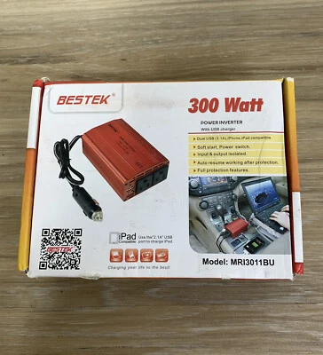 BESTEK 300W Power AC Car Inverter DC 12V to 110V, 4.2A Dual USB MRI3011BU New - Image 1 of 4