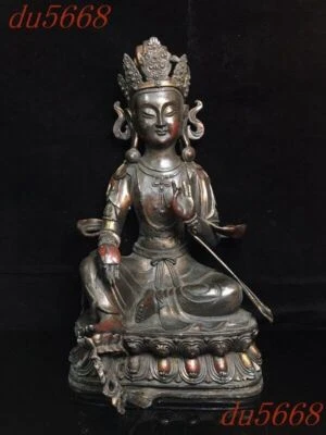 15.6" Templo Budismo Tibetano Bronce Dorado Kwan-Yin GuanYin Tara diosa estatua Foto 1 de 4