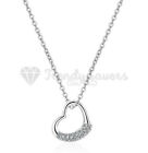 925 Sterling Silver CZ Crystal Heart Pendant Chain Necklace Women Girl Gift UK