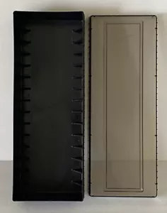 Cassette Tape Holder 15 Tapes Black Plastic Case with Fog Lid 12” Long Vintage - Picture 1 of 5