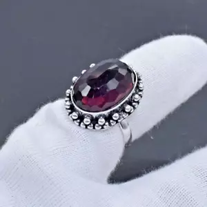 Faceted Purple Amethyst Vintage Ring Handmade Silver Plated Ring Women Gift US 7 - Picture 1 of 6