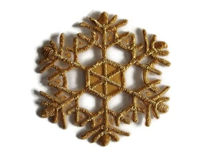 Gold Metallic Snowflake Embroidered Iron On Patch Applique Style A 2.38 In - Picture 1 of 1
