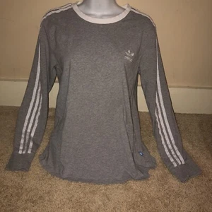 Adidas T-Shirt Girls L Long Sleeve Crew Neck Graphic Logo GREY GIRLS L 3 STRIPES - Picture 1 of 5
