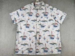Croft Barrow Shirt Adult 2XL XXL White Sailboat Island Print Hawaiian Cotton - Picture 1 of 15
