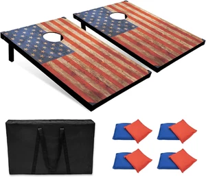 Corn Holes Outdoor Game Set: Cornhole Set with 8 Corn Hole Bean Bags & Cornhole - Picture 1 of 7