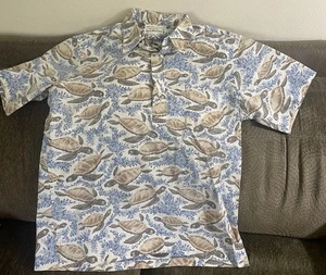 Reyn Spooner Shirt Mens L With Sea Turtles Half Button Vintage - Picture 1 of 9