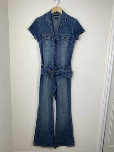 Tuta denim Y2K Misdemeanor L gamba svasata blu tuta cintura grossa vintage anni 90 - Foto 1 di 10
