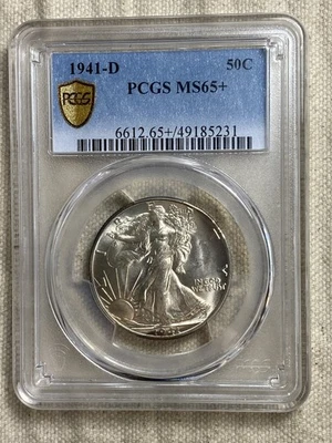 1941-D 50c Walking Liberty Silver Half Dollar PCGS MS65+ Gold Shield Plus Grade - Image 1 of 4