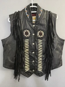 Sunriders Hand Perlen Schwarz Leder Weste Damen XXL 2XL Biker Motorrad Knochen - Bild 1 von 15
