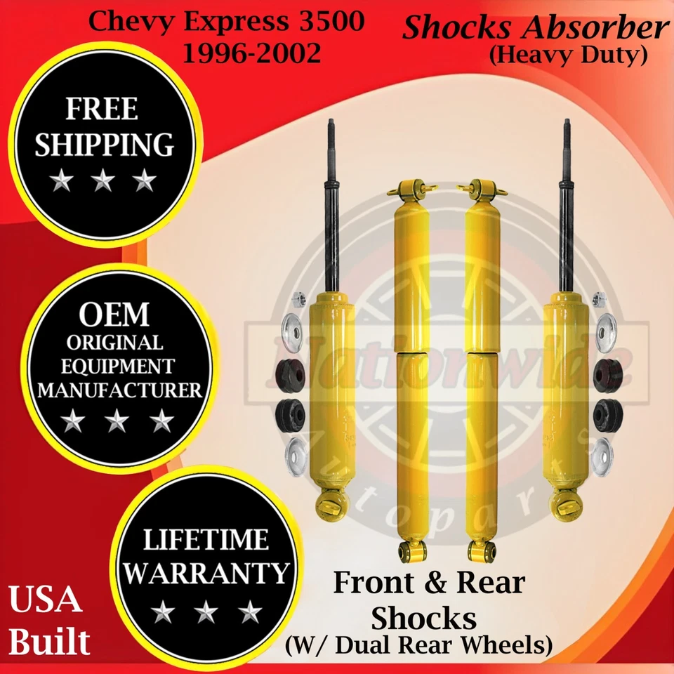 Amortiguadores delanteros y traseros Monroe OEM para Chevy Express 3500 HD 1996-2002 con doble rueda Foto 1 de 4