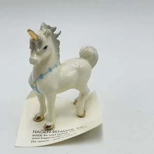 Hagen Renaker Papa Einhorn 03206 Weißgold Hufe Goldhorn Blau - Bild 1 von 4