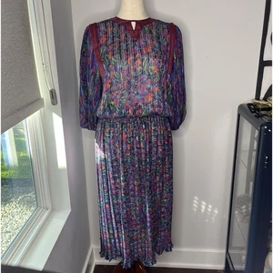 Vtg Diane Freis 80s Georgette 2 Piece Top Skirt Paisley Secretary Metallic Red - Picture 1 of 11