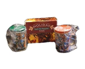 Neu im Karton Vintage Urlaub Weihnachten Salz und Pfefferstreuer Dosen rot grün Weihnachtsmann - Bild 1 von 16