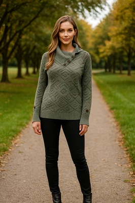 Poncho Suéter Democracy Verde M Capucha Cuello Dolman Tejido Abierto Madera Botón Preppy Foto 1 de 4