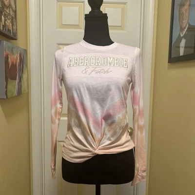 Abercrombie & Fitch Kids' Long Sleeve Pink, Peach, And White Shirt Size 11 /12 ￼ - Image 1 of 4