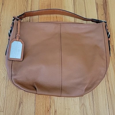 Lauren Ralph Lauren Shoulder Bag Brown Pebbled Leather Hobo Hang Tag - Image 1 of 4