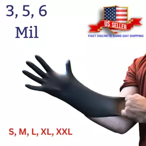 Black Nitrile Disposable Gloves Powder Latex Free | 3, 5, & 6 Mil & Size S - XXL - Picture 1 of 11