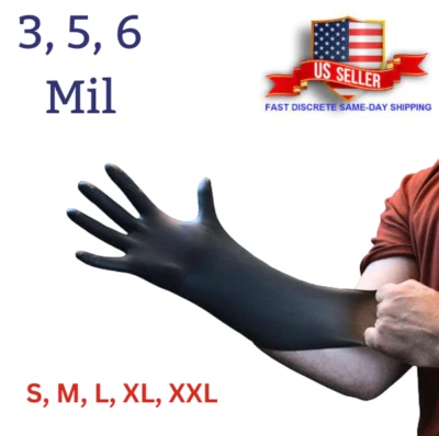 Black Nitrile Disposable Gloves Powder Latex Free | 3, 5, & 6 Mil & Size S - XXL - Image 1 of 4