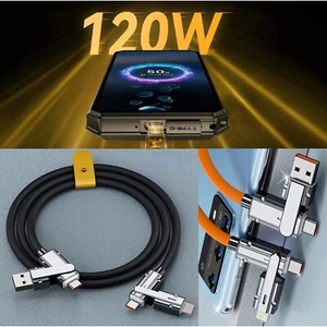 ✅ 120W USB Fast Charging Cable 4-in-1 USB-C Lightning Cord for iPhone Samsung - Picture 1 of 14
