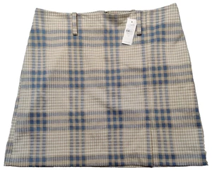 THE LOFT OUTLET Women Size 12 Beige Blue Plaid 18" Mini Skirt NEW - Picture 1 of 10