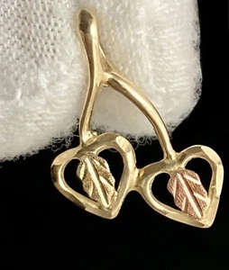 10k Yellow Gold Leaf Heart Pendant Charm Two-Tone Vintage Ladies Fine 3/4inch - Picture 1 of 14