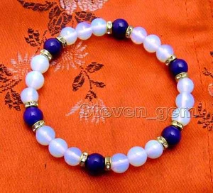 "VENTA Pequeño 8mm Azul Ópalo Redondo con 8mm Redondo Azul Jade 7,5"" Brazalete-bra321 - Imagen 1 de 3