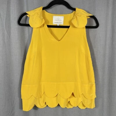 Top de seda Madison Marcus cuello en V para mujer 2/XS en capas festoneado sin mangas amarillo Foto 1 de 4