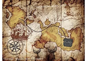 TRANSFERENCIA DE MUEBLES DE COLECCIÓN MAPA DEL TESORO PIRATA TOBOGÁN ACUÁTICO, PEGATINA VARIOS TAMAÑOS❤ - Imagen 1 de 7
