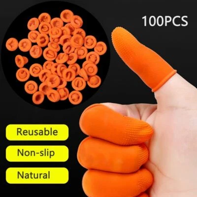 Finger Cots Rubber Latex-Orange Reusable Natural Non-slip Finger Cot Cover 100Pc - Image 1 of 4