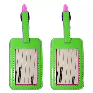Luggage Tags - Two Tone Travel ID Bag Tags - 2 Set (Light Green- Pink) - Picture 1 of 12