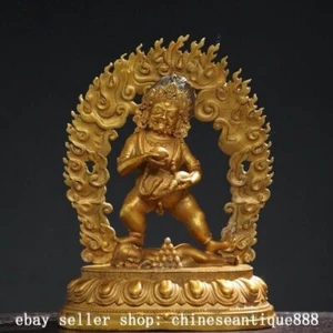 9'' Old Tibet Buddhism Bronze Gilt Mahakala Wrathful Deity Buddha Statue - Picture 1 of 9