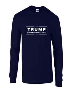 Trump Make America Great Again White Logo Navy Blue Long Sleeve T-Shirt - Picture 1 of 3