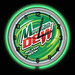 19" MOUNTAIN DEW Do The Dew Sign Double Neon Clock Mt Dew - Picture 1 of 2