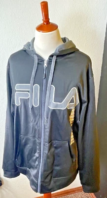 Fila Unisex Jacket Small Hoodie Zip Pockets Black Gray Embroidered Sports - Image 1 of 4