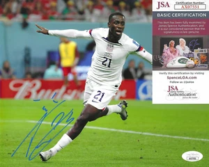 Foto firmada por Timothy Weah 8x10 con certificado de autenticidad JSA #AX07551 USMNT Tim Juventus George - Imagen 1 de 2
