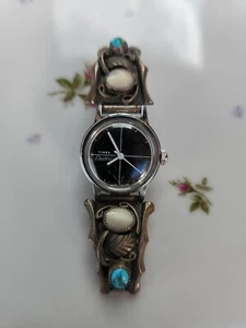 Vintage Sterling Silver "L. Reeves" Turquoise & Mother of Pearl Watch Ends - Picture 1 of 4