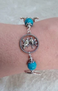 Turquoise Bead, Love Bird Charm, 19 cm  Bracelet. Handmade In Gift Bag - Picture 1 of 7