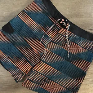 NIKE Board Shorts Size 38 Swimsuit Black Multicolor Stripe Inseam 9" - Picture 1 of 6