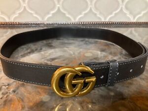 Gucci GG Italy Marmont Belt, Black Leather, Gold