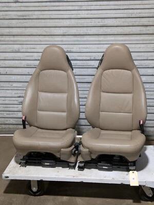 BMW Z3 Roadster Power Seat Pair Beige Tan Leather W/ Rails Seats Oem - Image 1 of 4
