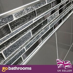 Glass Stone Grey Turing Linea Indoor Boarder Bathroom Mosaic Tile 31x30cm
